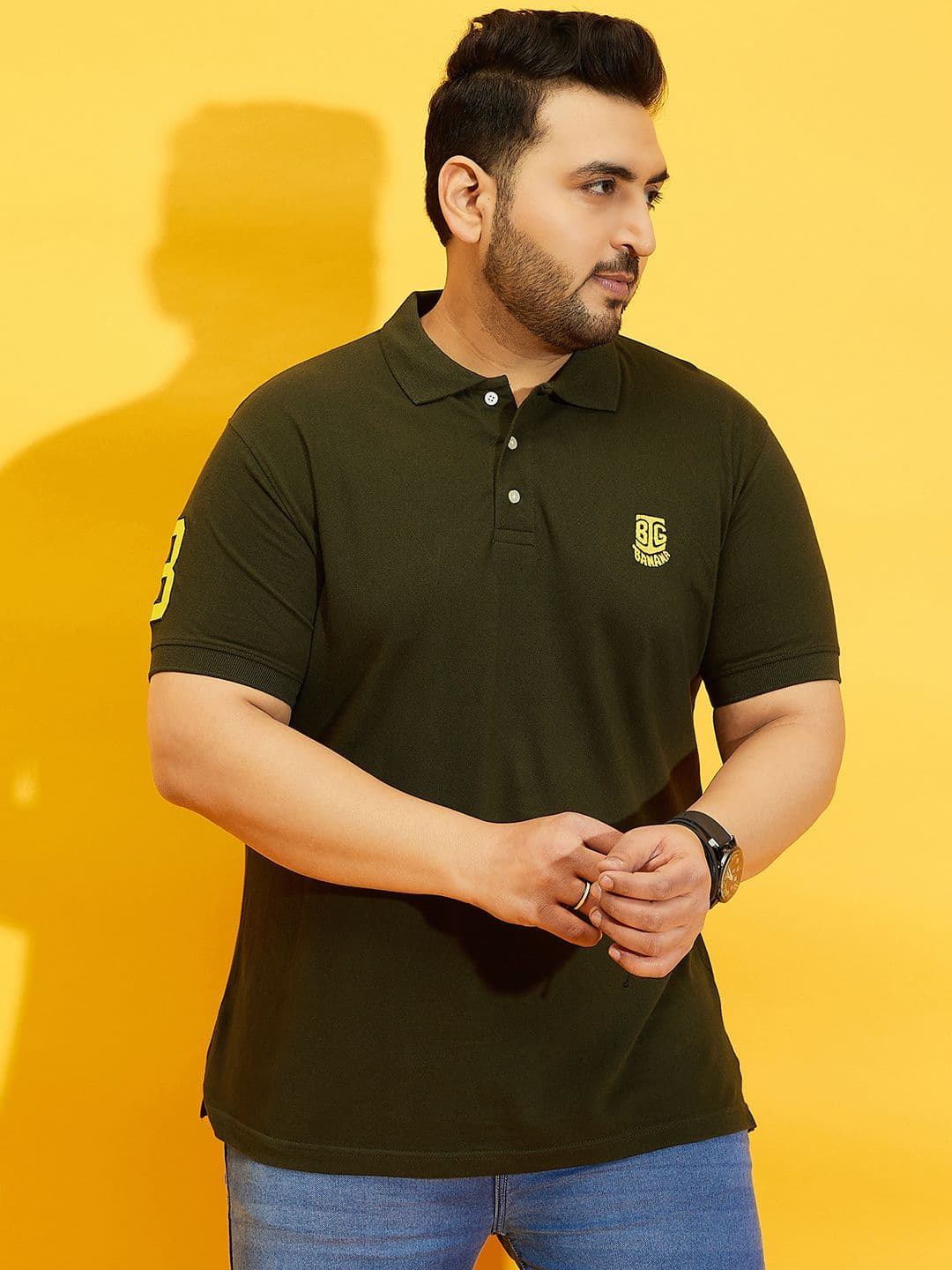 bigbanana Men Green Solid Polo Collar Bio Finish Pure Cotton T-shirt - view 1