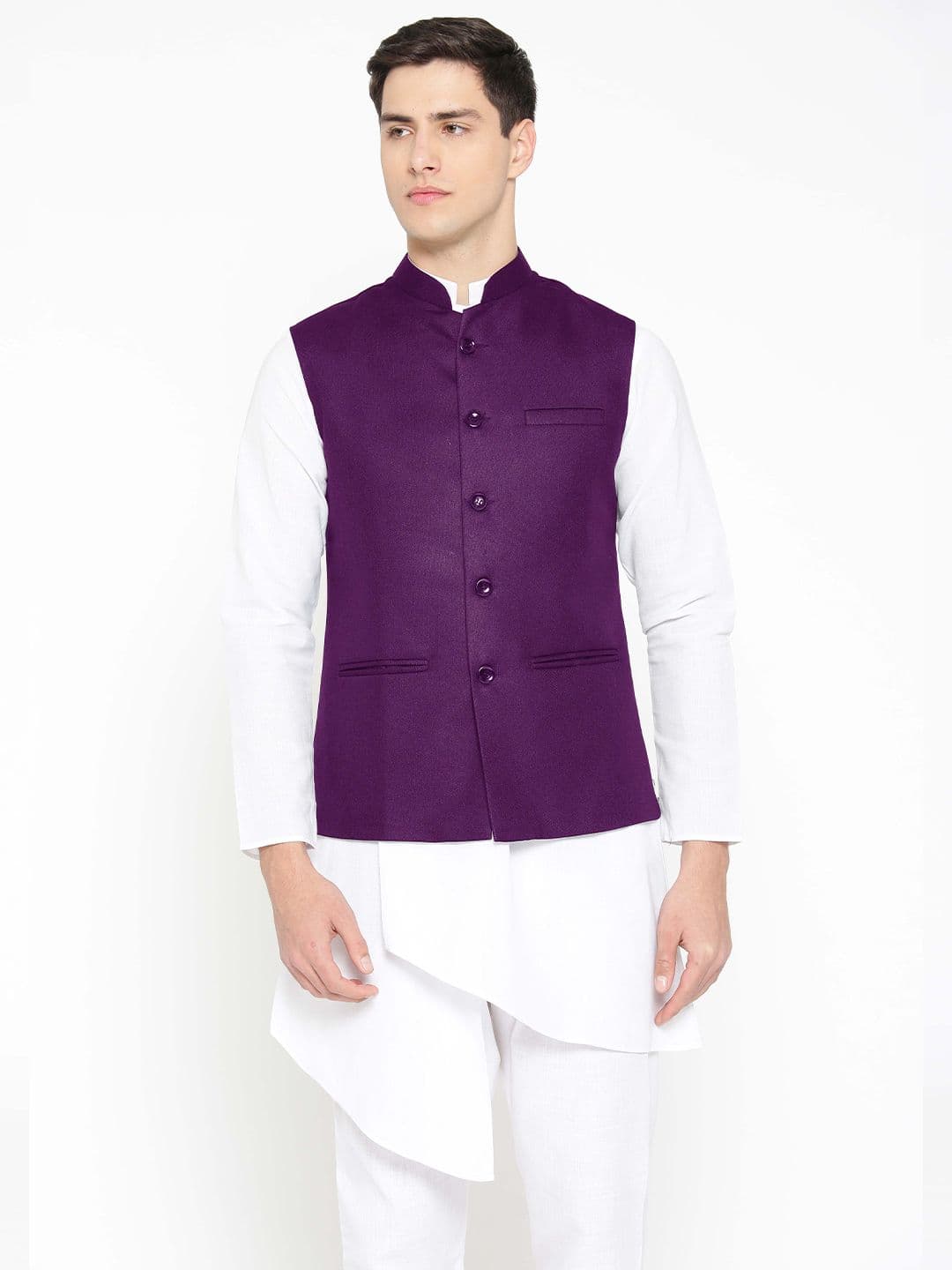 Badoliya & Sons Men Purple Solid Jute Nehru Jacket - view 1