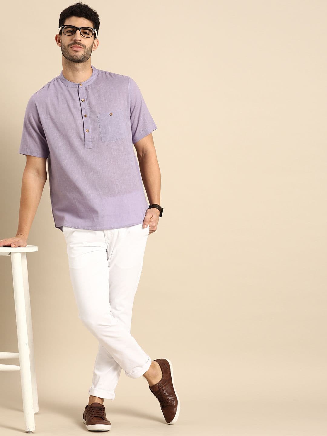 Anouk Men Lavender Pastels Cotton Kurta
