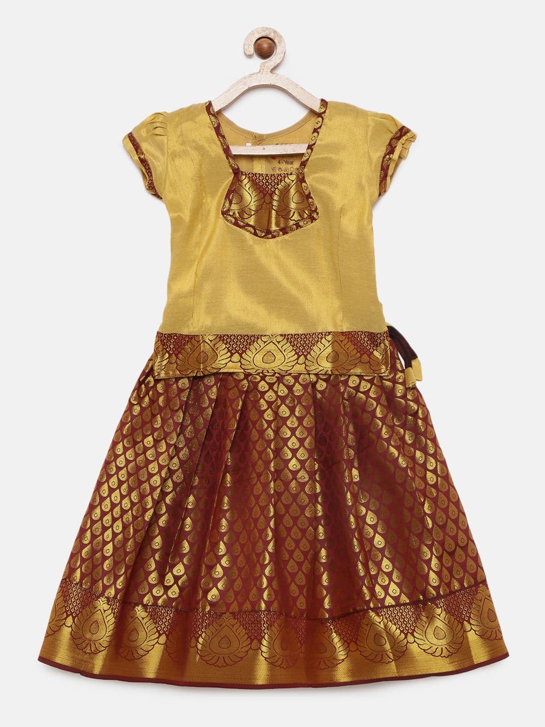 Baby Lakshmi Gold-Toned & Brown Ready to Wear Pattu Pavadai - view 1