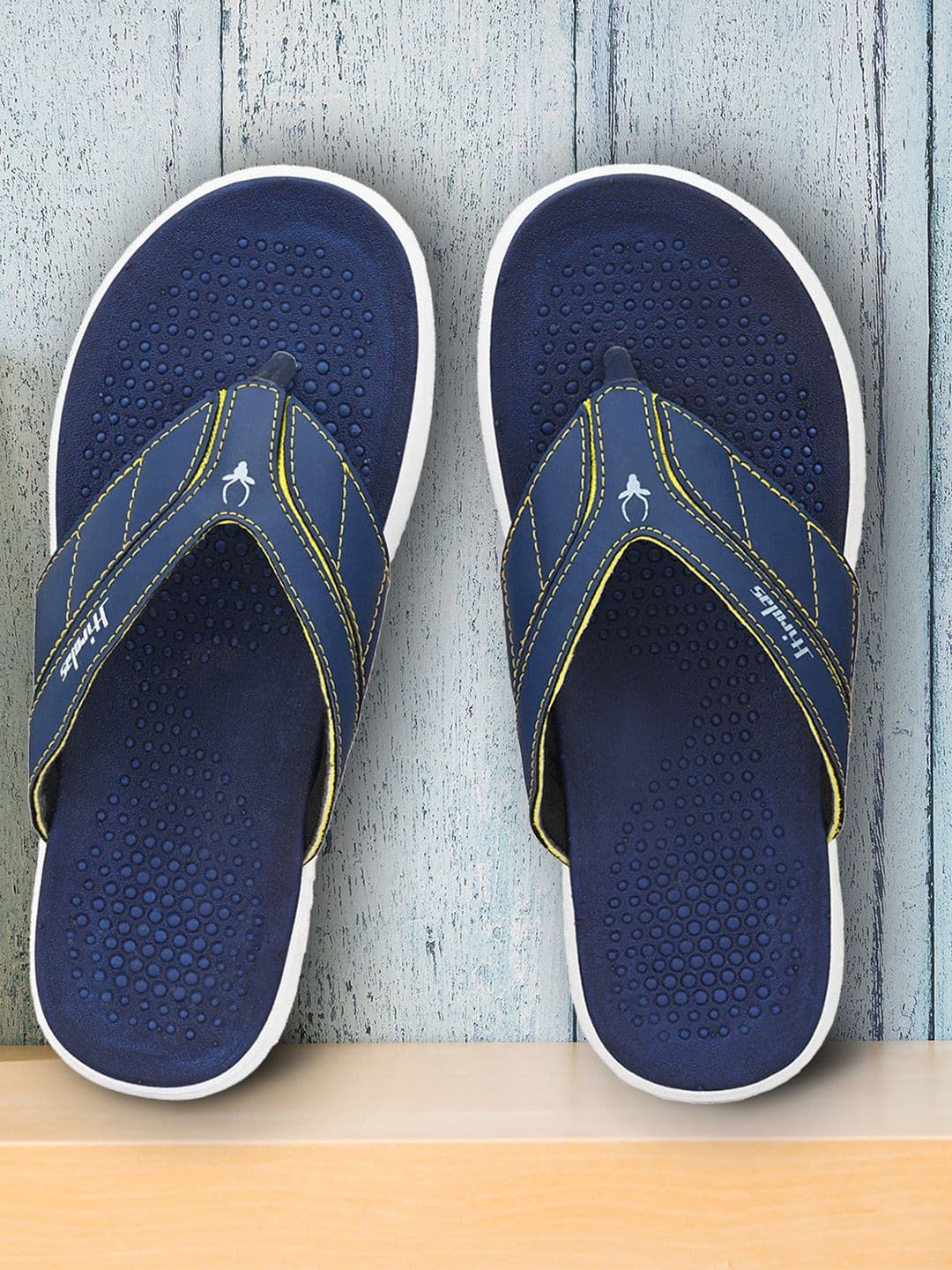 HIROLAS Men Navy Blue Solid Thong Flip-Flops - view 1