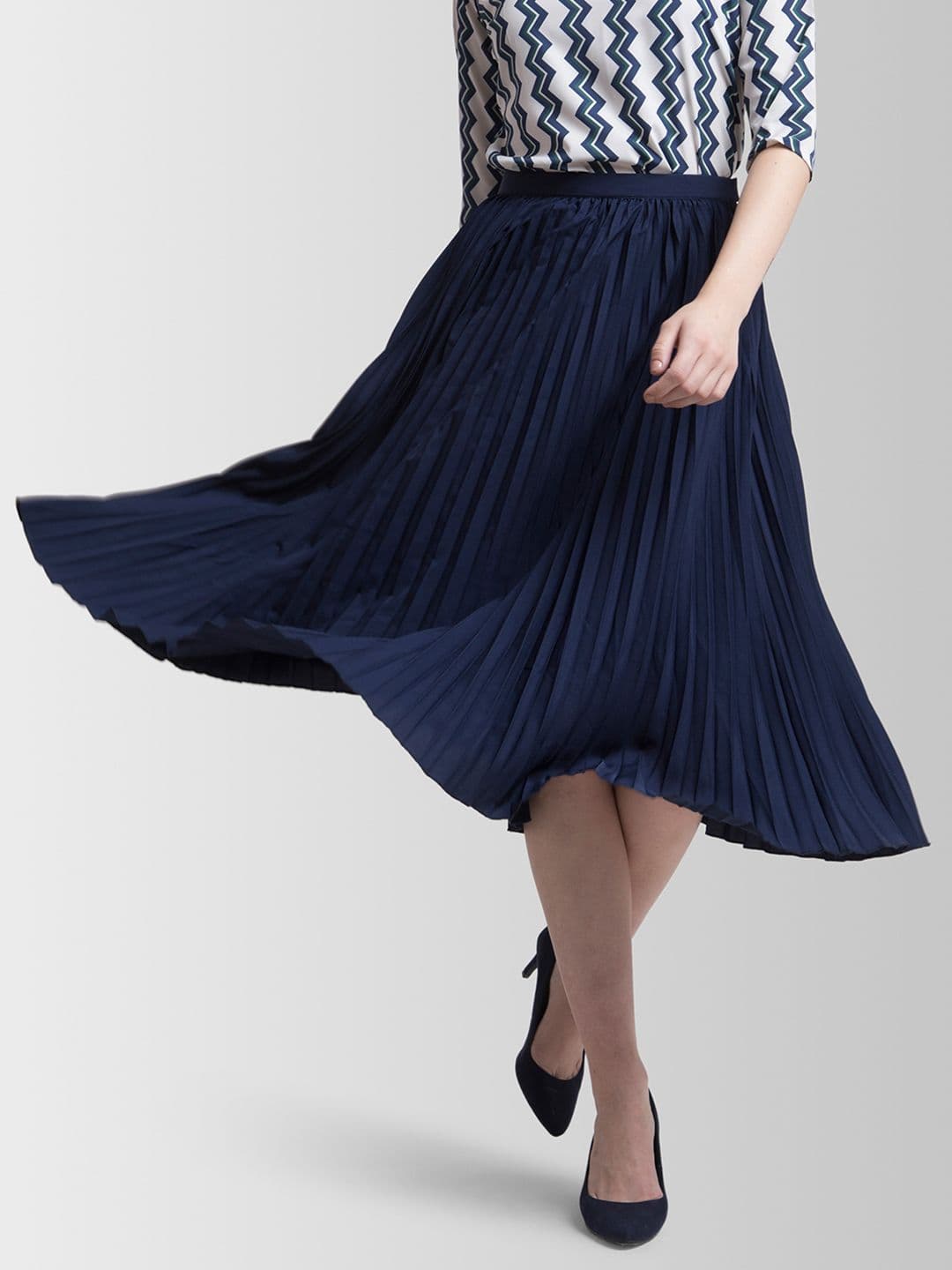 FABLE STREET Navy Blue A-Line Knee-Length Skirt - view 1