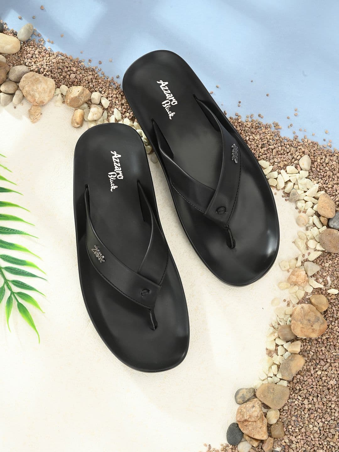 Azzaro Black Men Black Solid Thong Flip-Flops - view 1