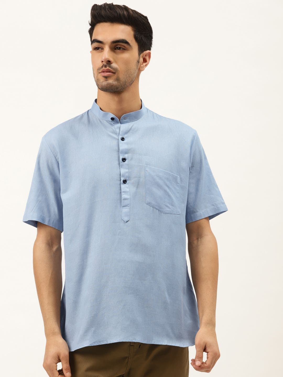 RAJUBHAI HARGOVINDAS Men Blue Solid Straight Kurta - view 1