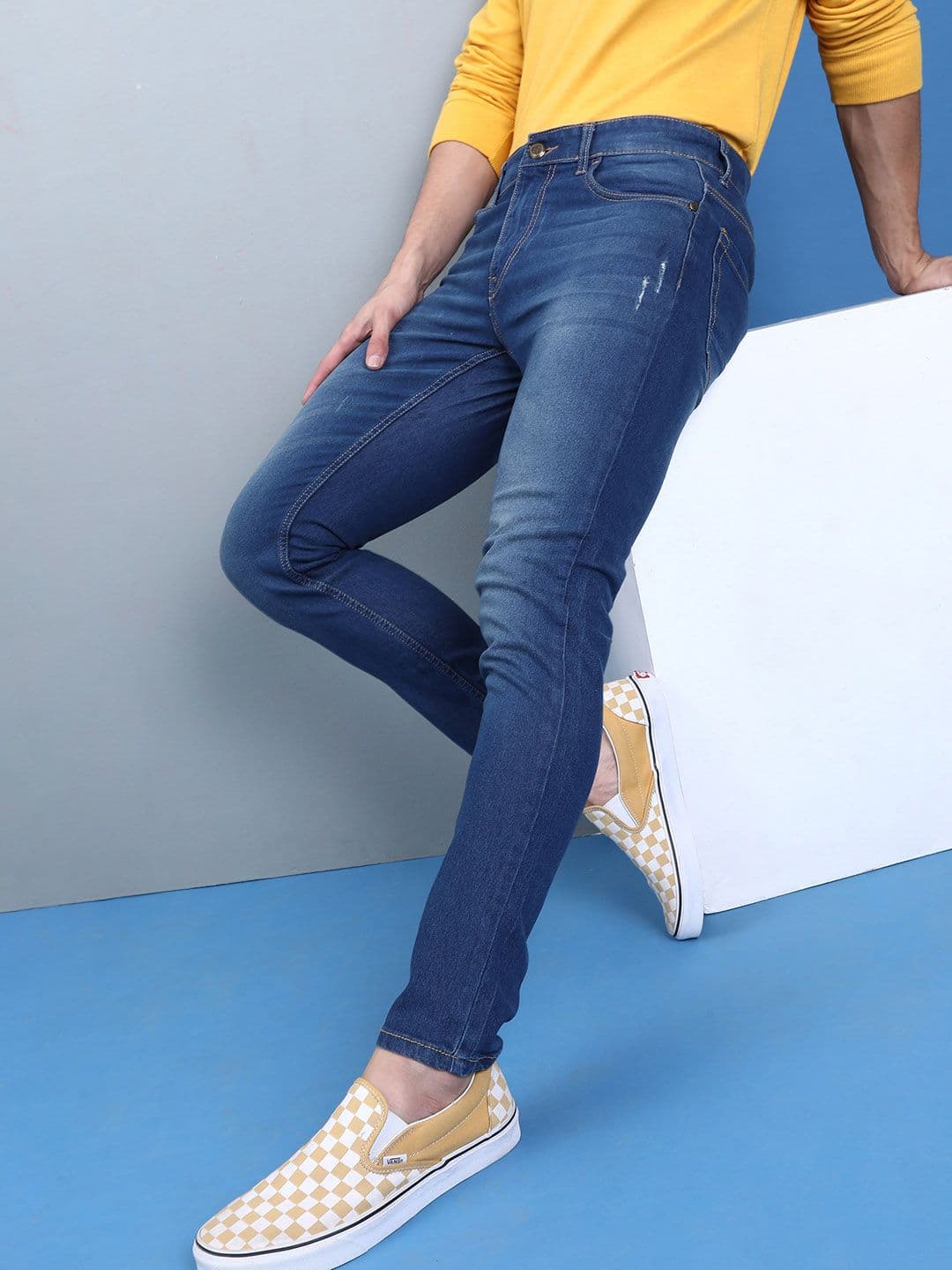 The Indian Garage Co Men Blue Slim Fit Low-Rise Low Distress Stretchable Jeans - view 1