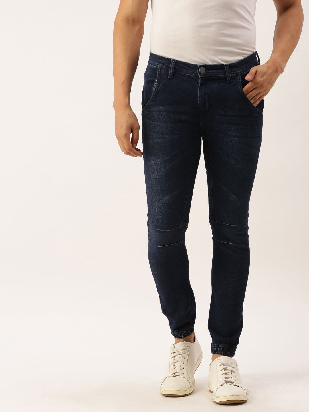 CAHOOT Men Navy Blue Slim Fit Mid-Rise Clean Look Cotton Stretchable Joggers - view 1