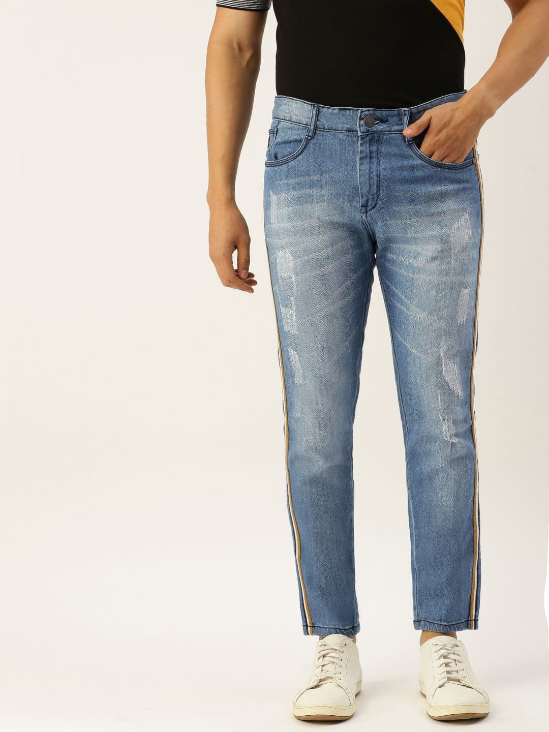 CAHOOT Men Blue Slim Fit Mid-Rise Mildly Distressed Cotton Stretchable Jeans - view 1