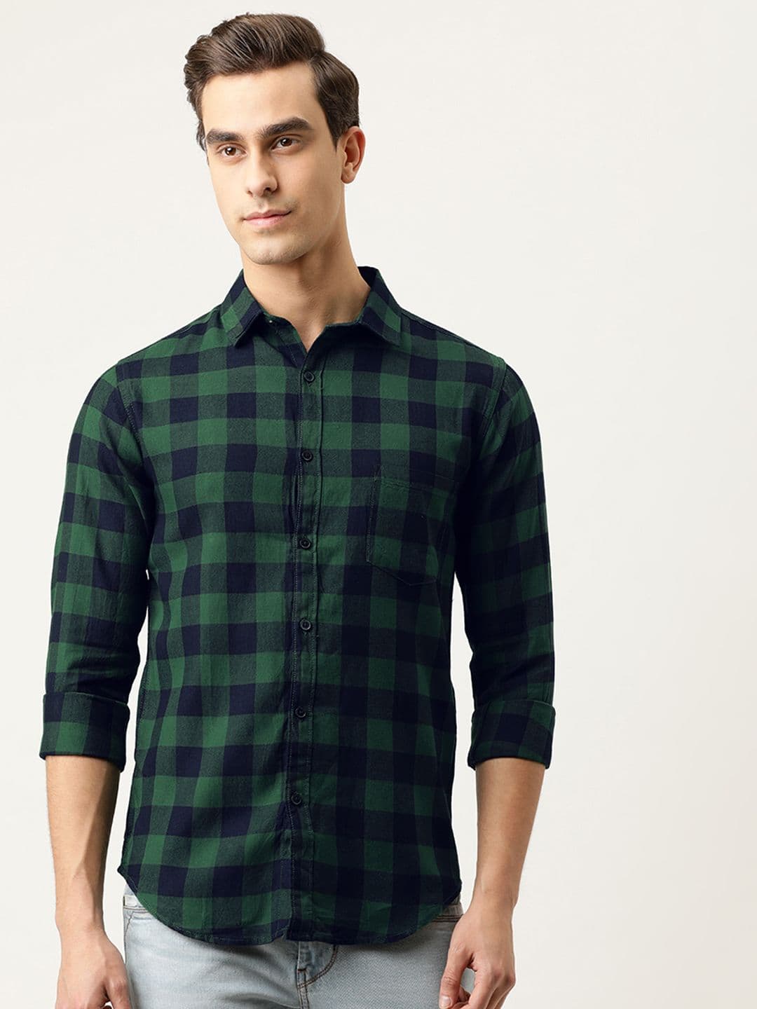 CAHOOT Men Green & Blue Regular Fit Checked Casual Shirt - view 1