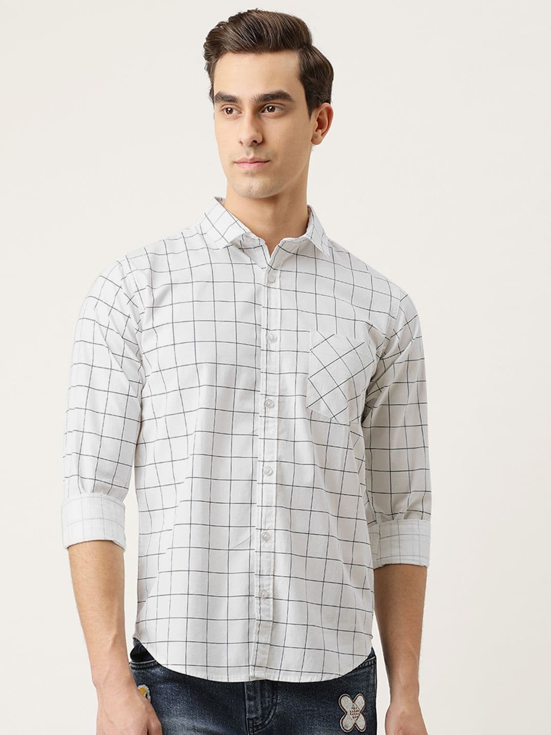 CAHOOT Men White & Navy Blue Regular Fit Checked Casual Shirt - view 1