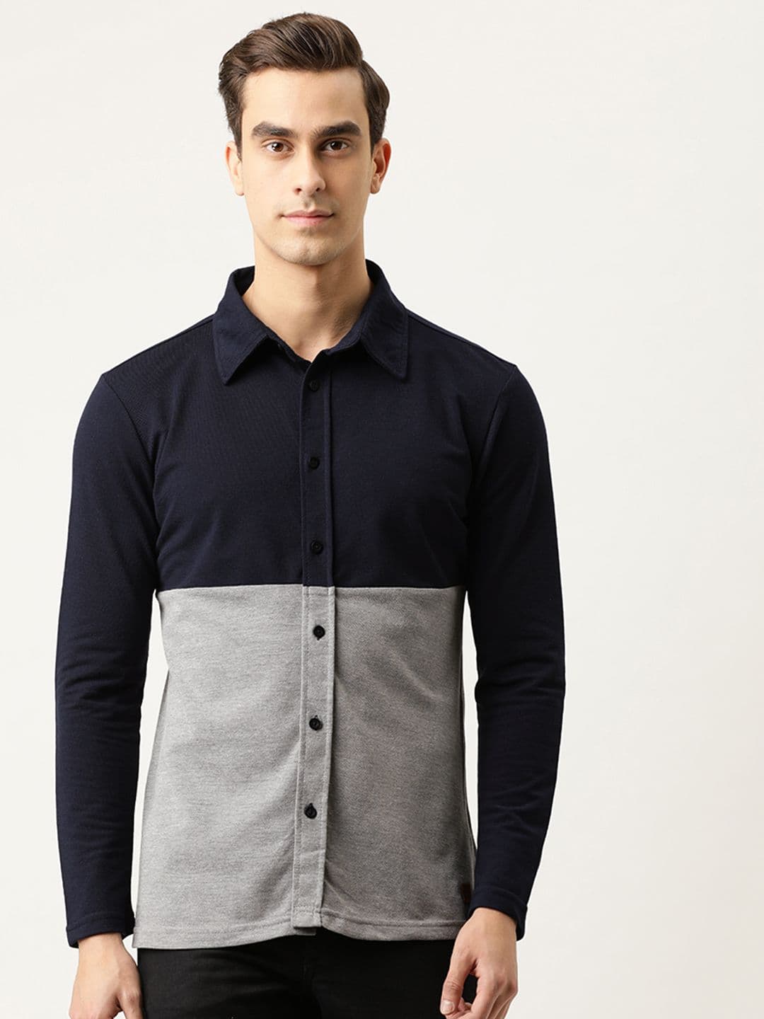 CAHOOT Men Navy Blue & Grey Colourblocked Regular Fit Casual Shirt - view 1