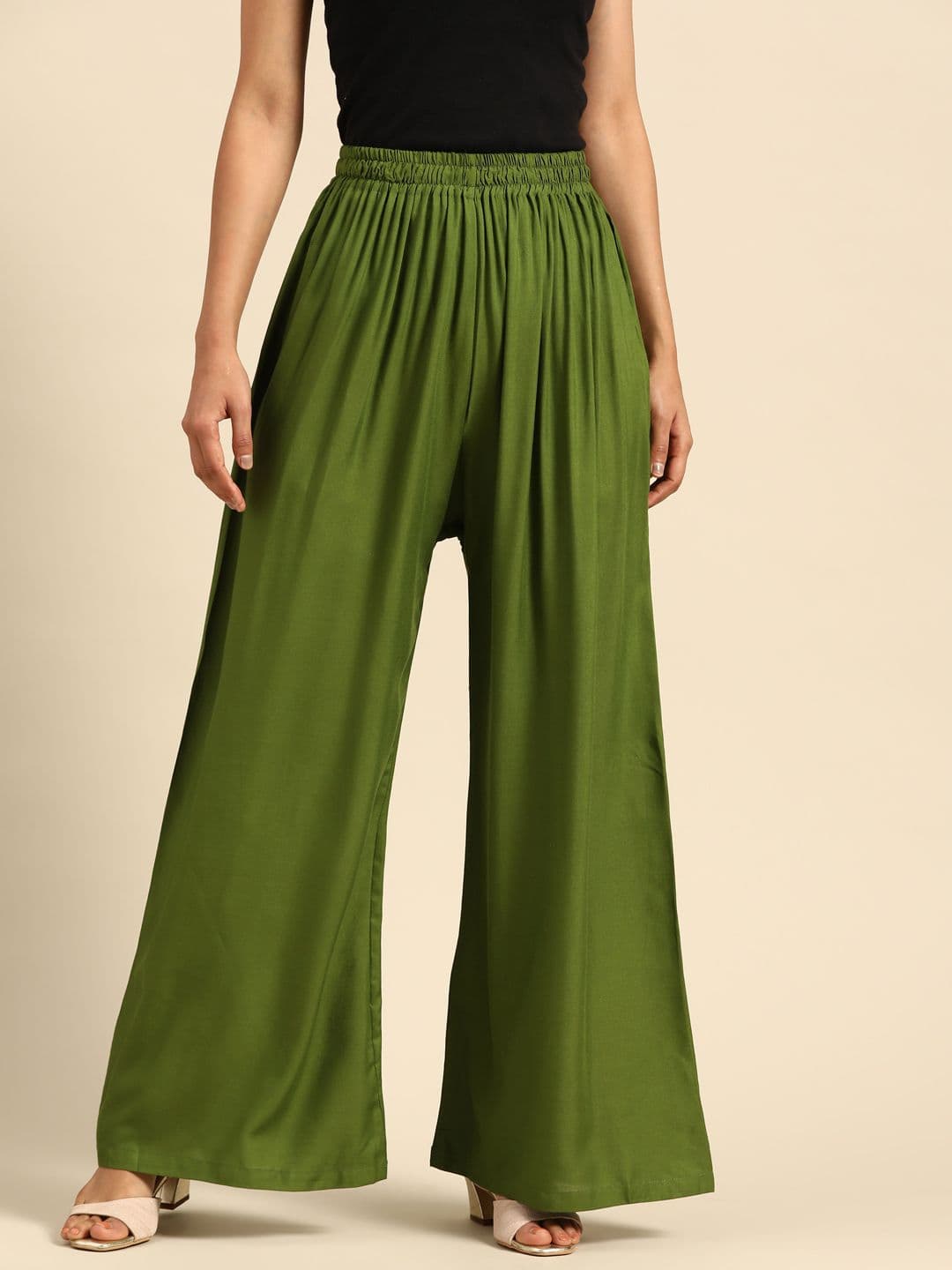 TAG 7 Women Green Solid Wide Leg Palazzos - view 1
