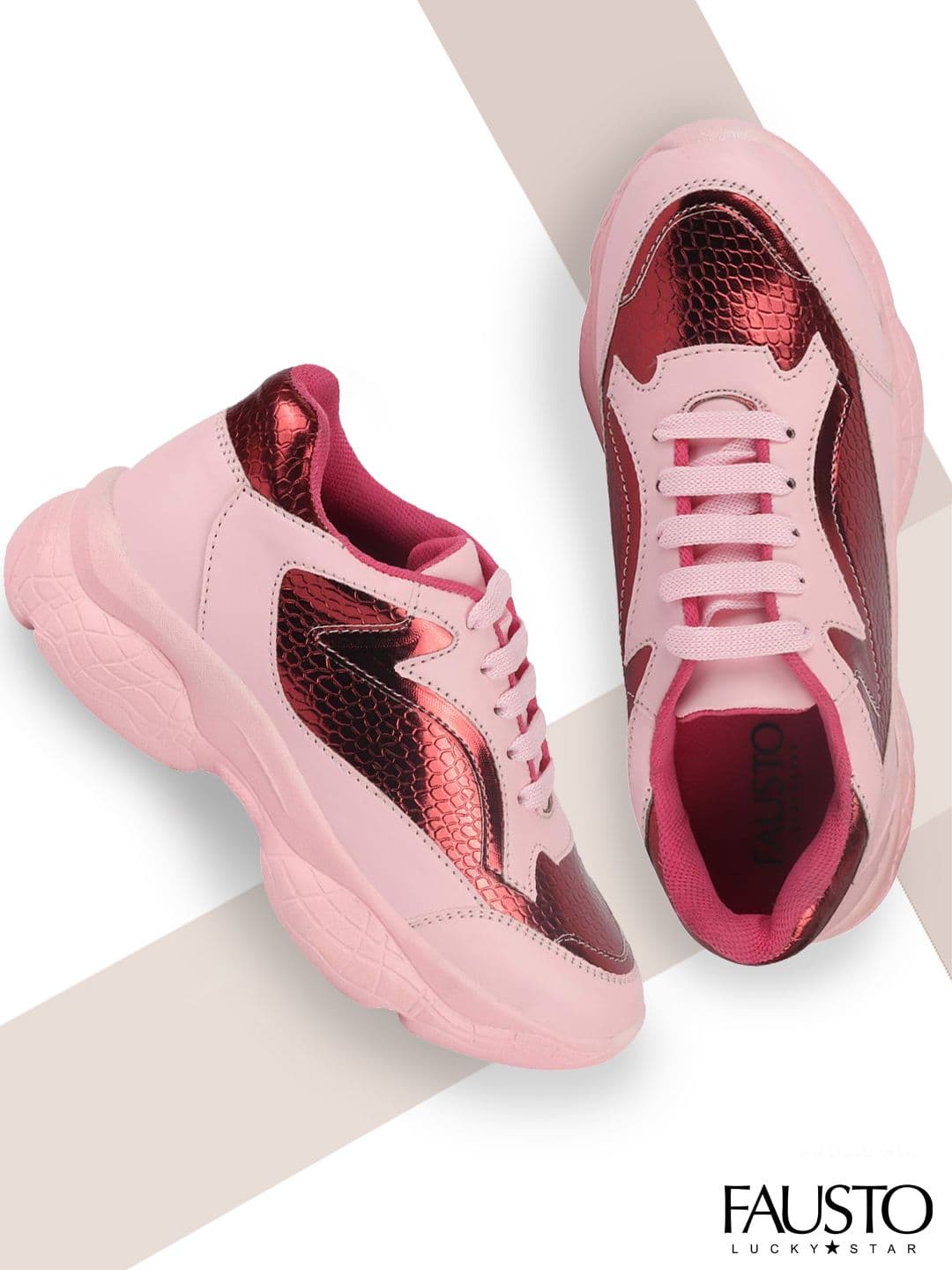 FAUSTO Women Pink PU Mid-Top Running Shoes - view 1