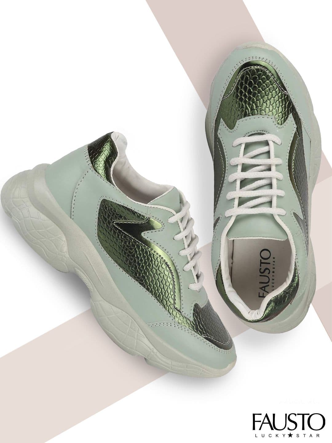 FAUSTO Women Green PU Running Shoes - view 1