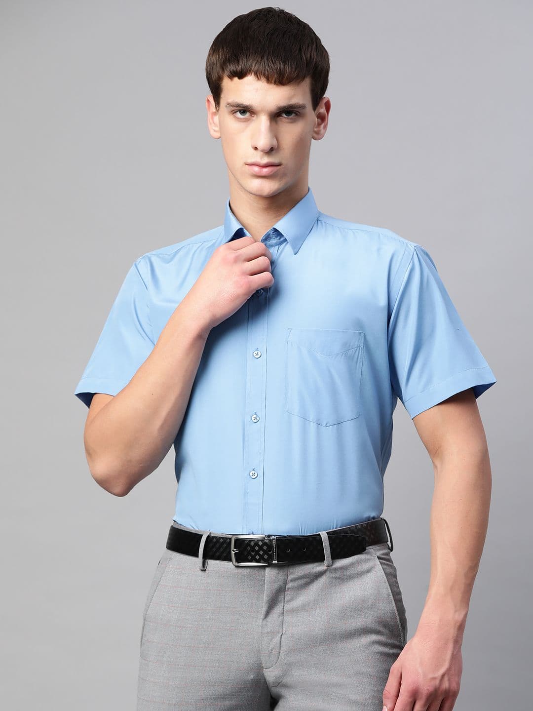 English Navy Men Blue Polyester Slim Fit Solid Formal Shirt - view 1