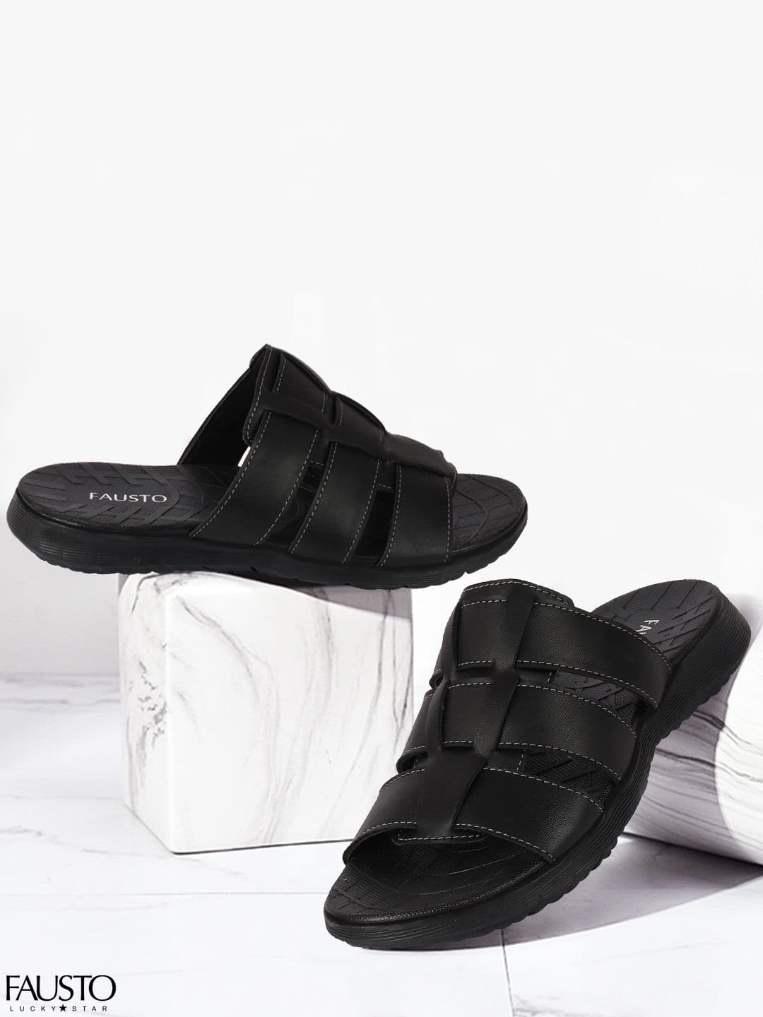 FAUSTO Men Black Comfort Sandals - view 1