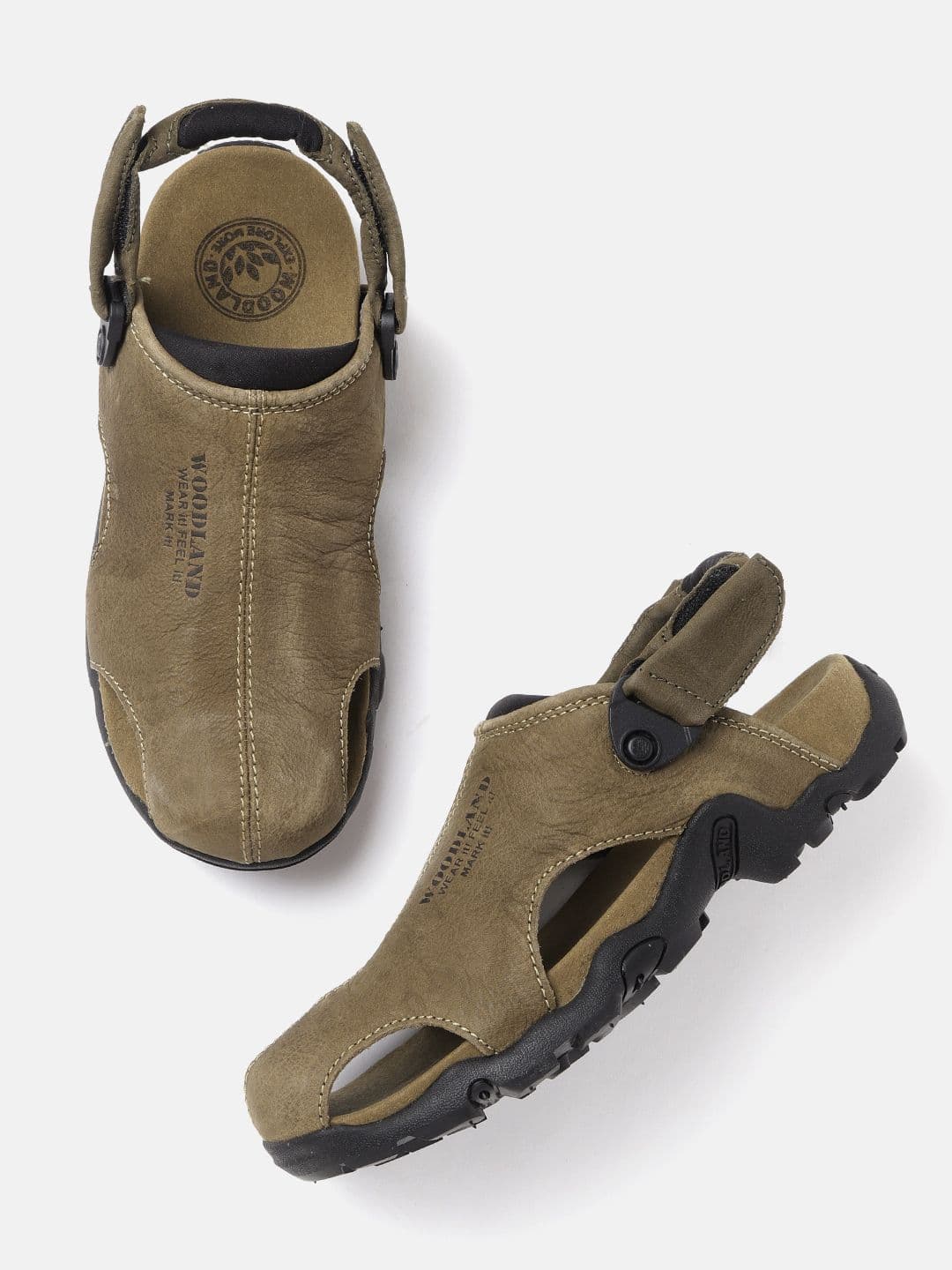 Woodland Men Olive Green Solid Nubuck Clogs - view 1