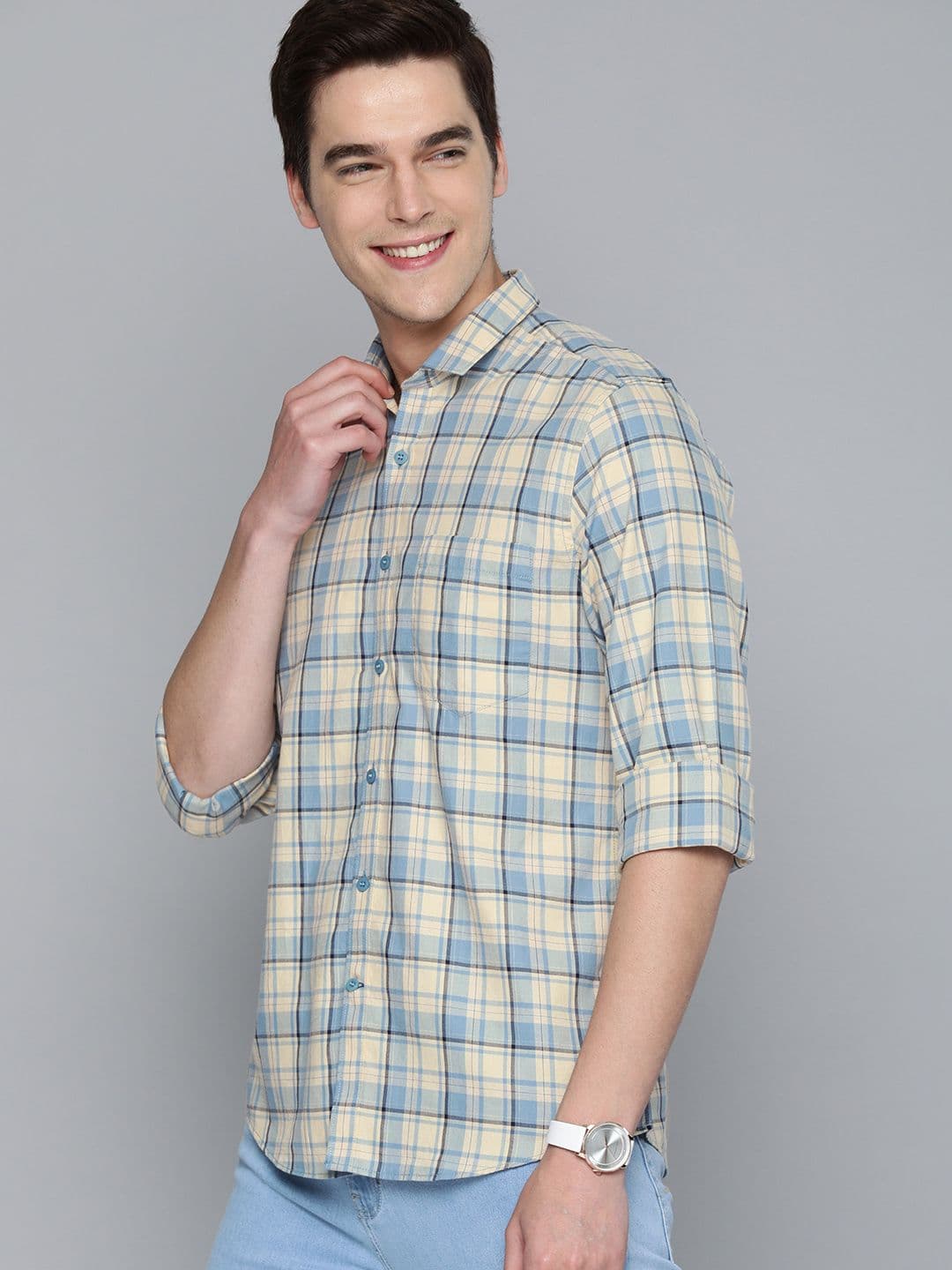 Mast & Harbour Men Blue & Beige Tartan Checks Cotton Casual Shirt - view 1