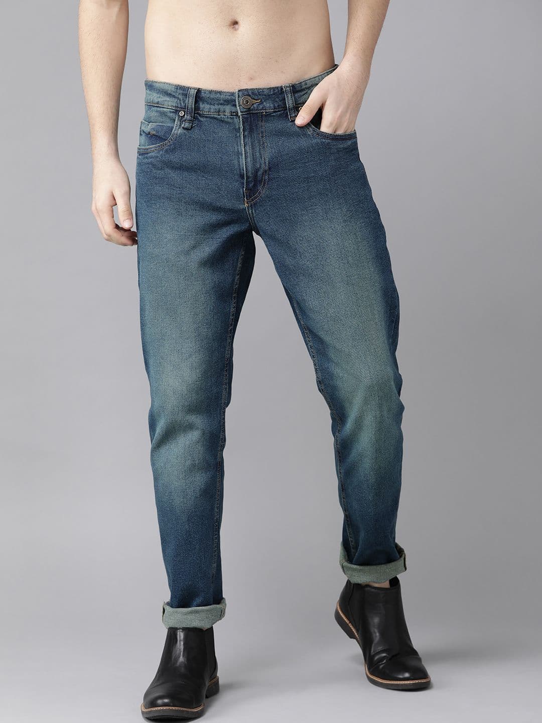 Roadster Men Navy Blue Light Fade Carrot Fit Stretchable Jeans - view 1