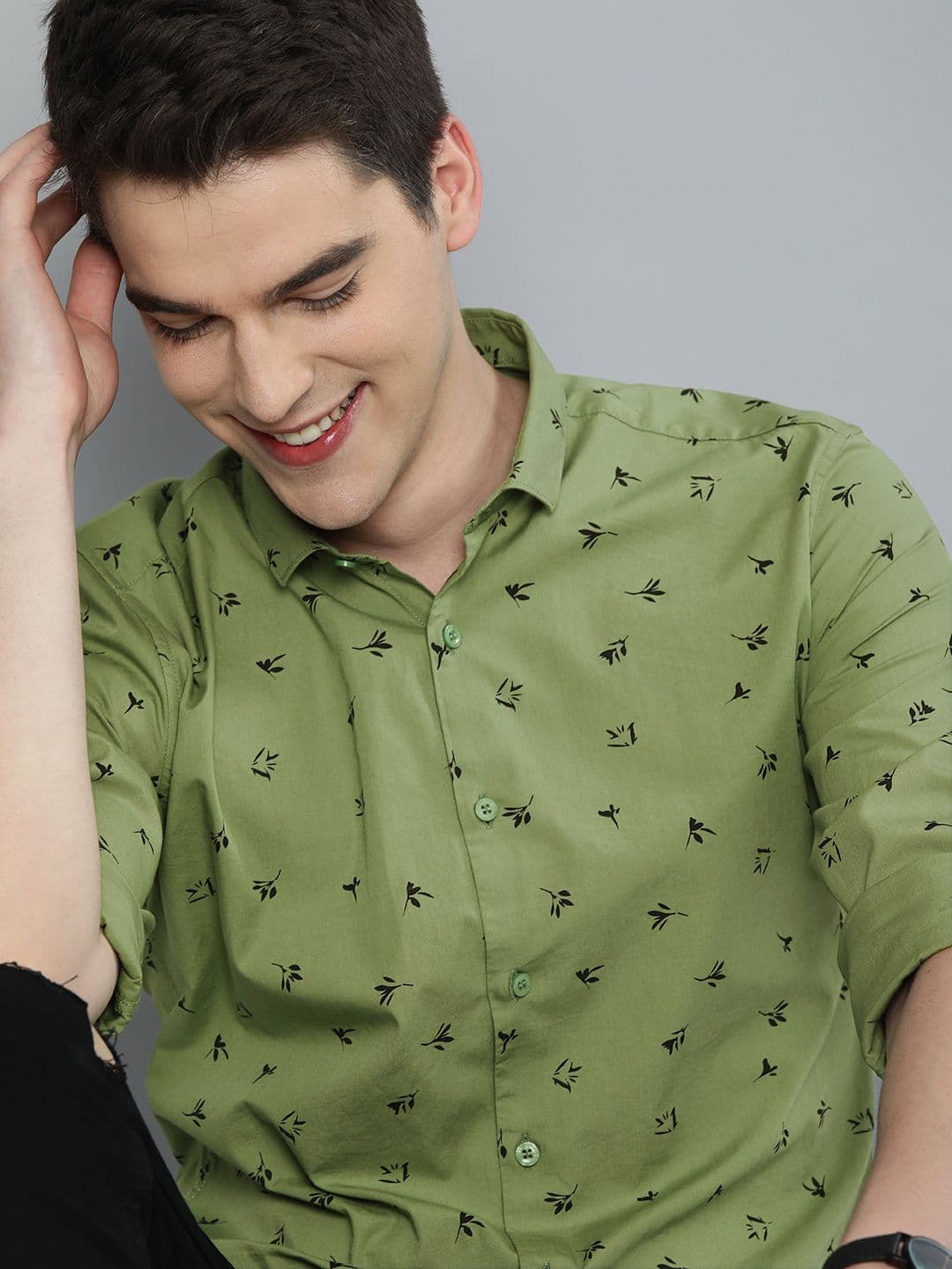 Mast & Harbour Men Olive Green & Black Regular Fit Printed Casual Sustainable Shirt - view 1