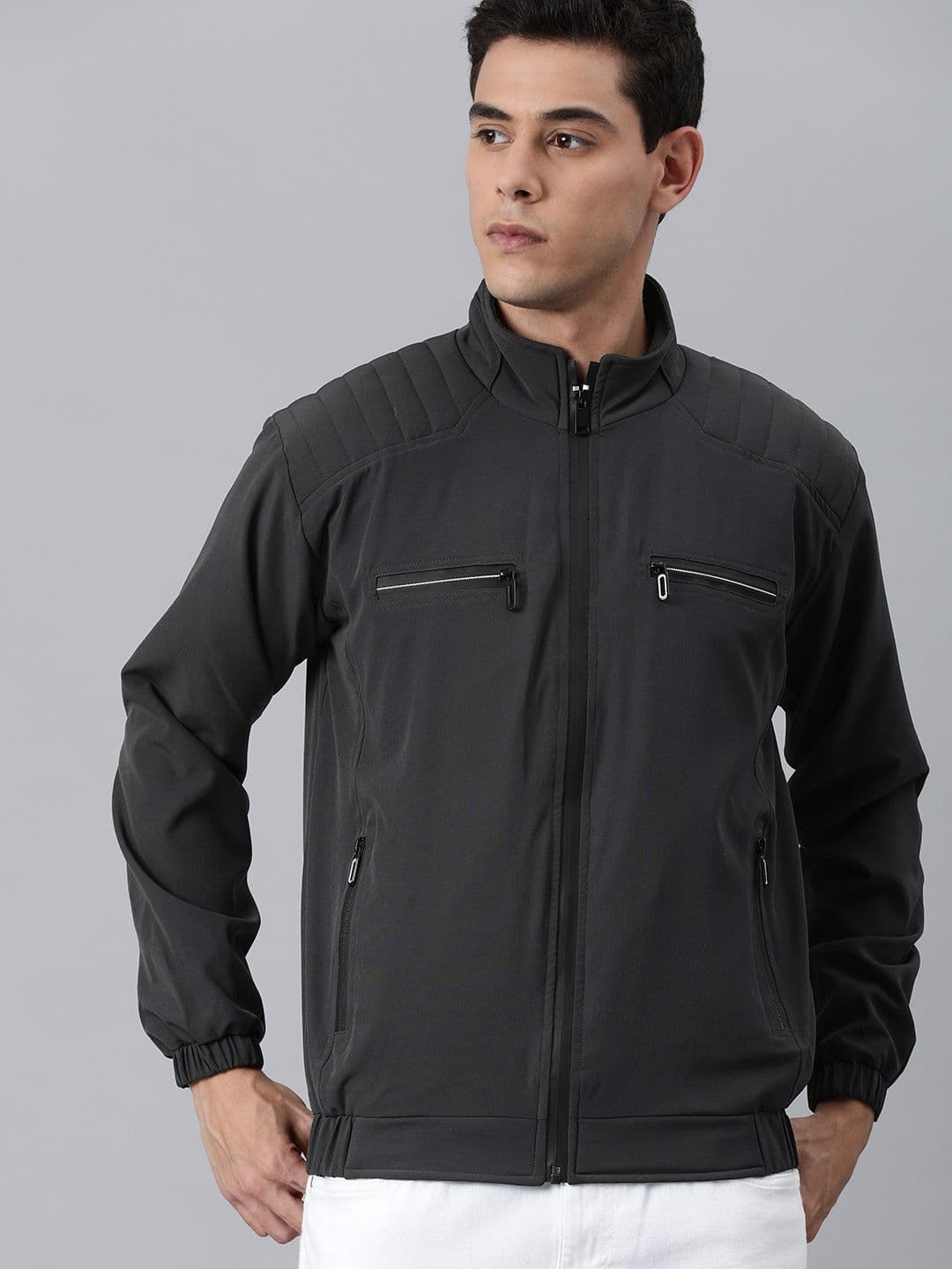 VOXATI Men Charcoal Grey Windcheater Bomber Jacket - view 1
