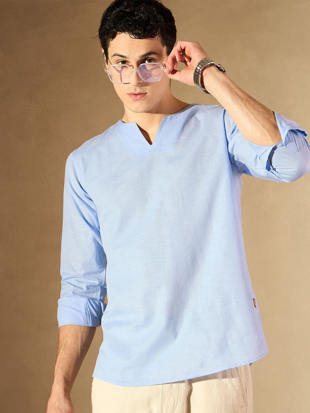 DENNISON Men Blue Comfort Fit Solid Shirt Style Republic Day Republic Day Kurta - view 1