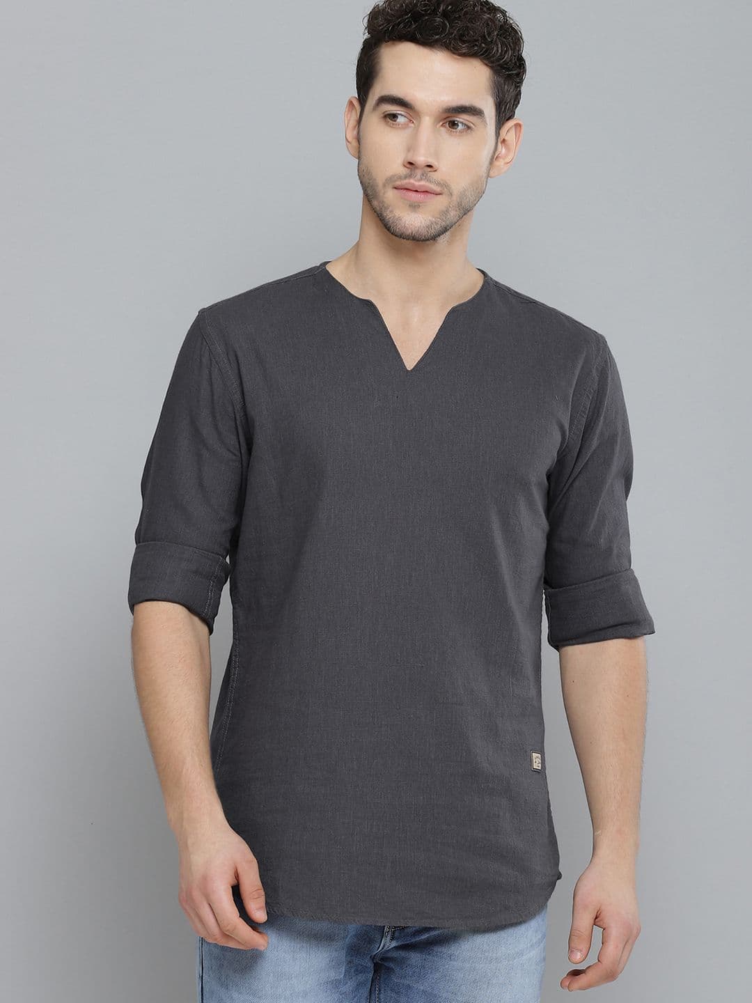 DENNISON Men Charcoal Grey Solid Comfort Fit Straight Kurta - view 1