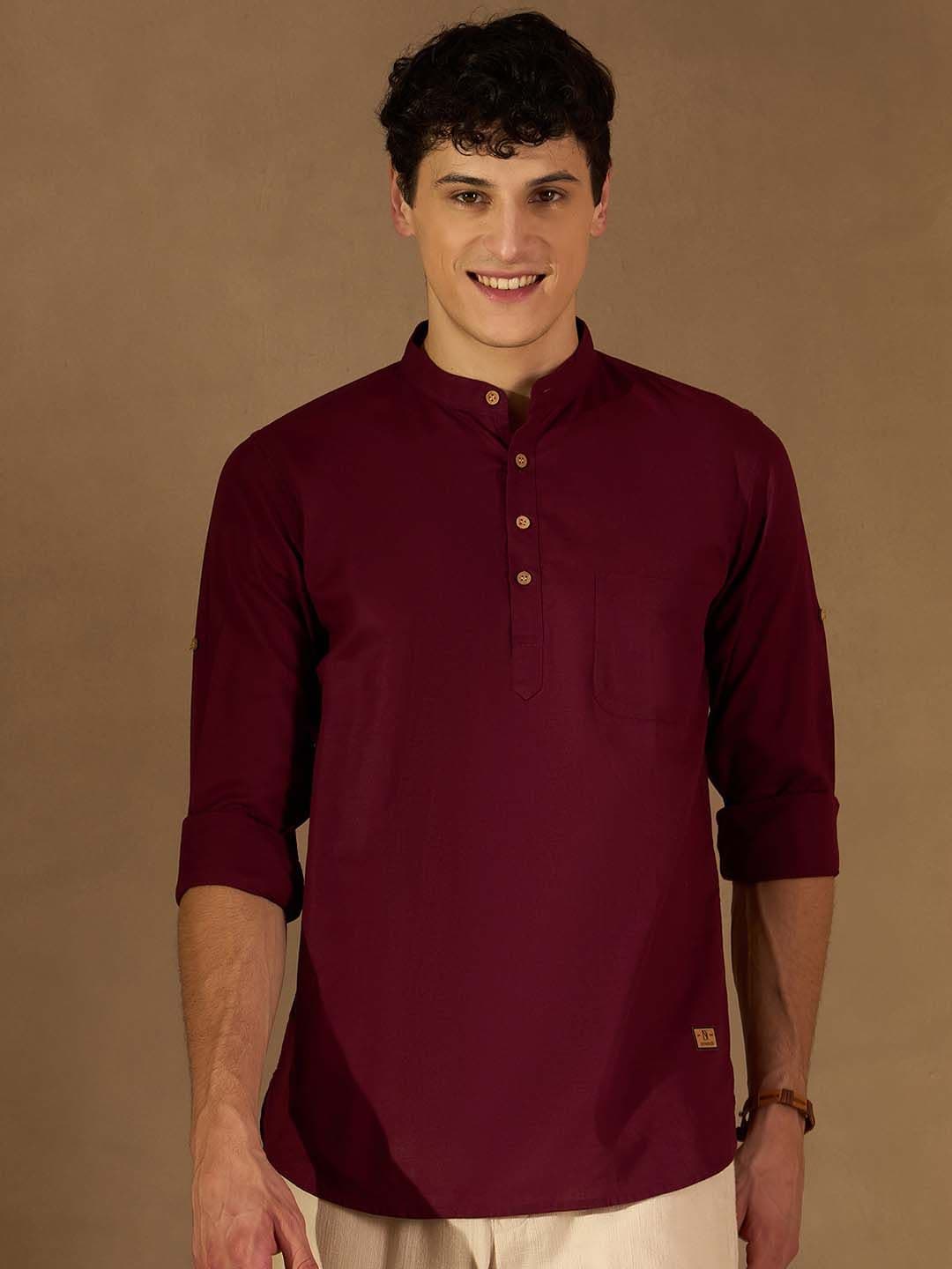 DENNISON Men Maroon Pure Cotton Solid Kurta - view 1