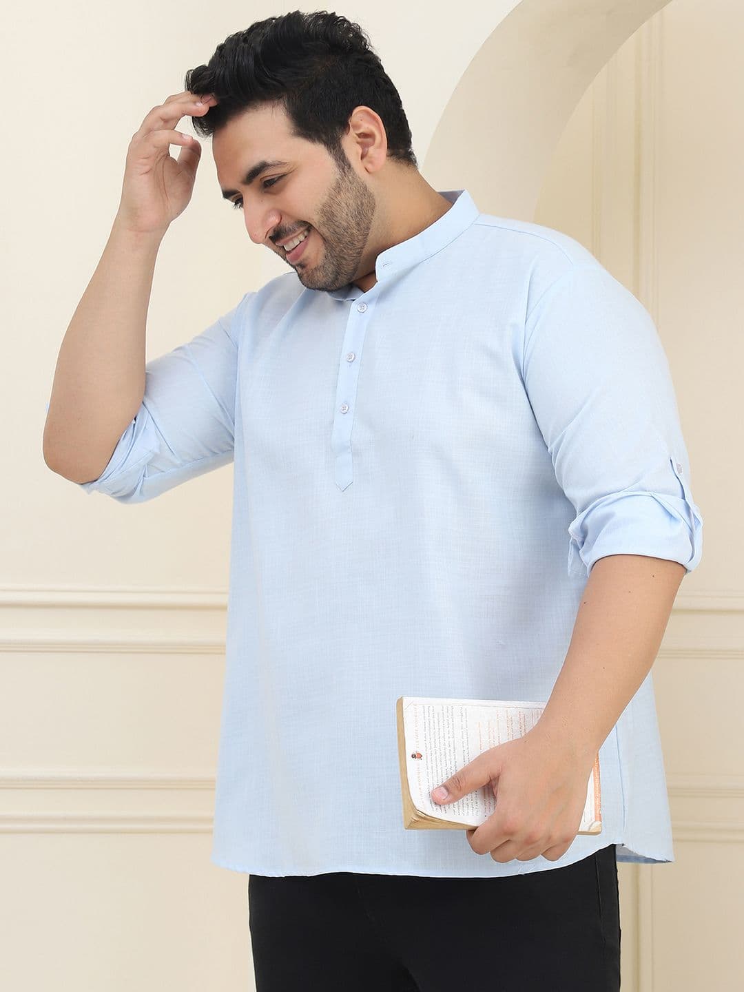 SOJANYA PLUS Men Plus Size Blue Solid Straight Kurta - view 1