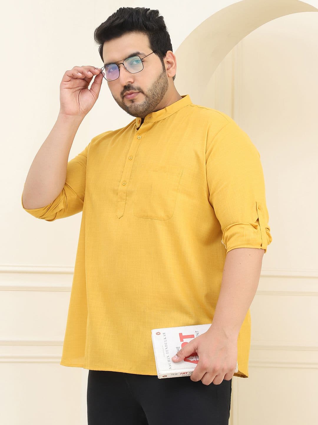 SOJANYA PLUS Men Pure Cotton Mustard Yellow Kurta - view 1
