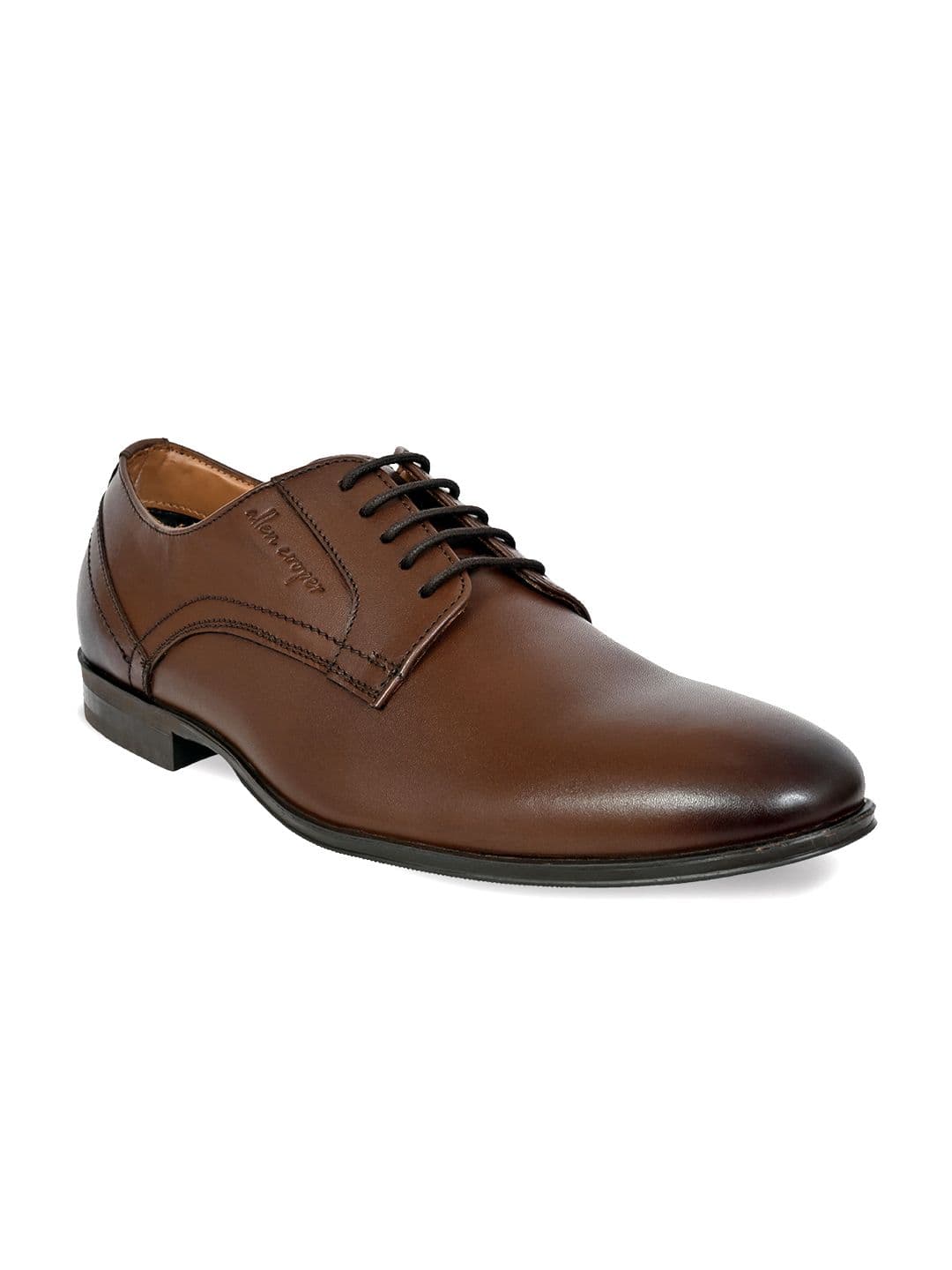 Allen Cooper Men Brown Textured Leather Formal Debys - view 1