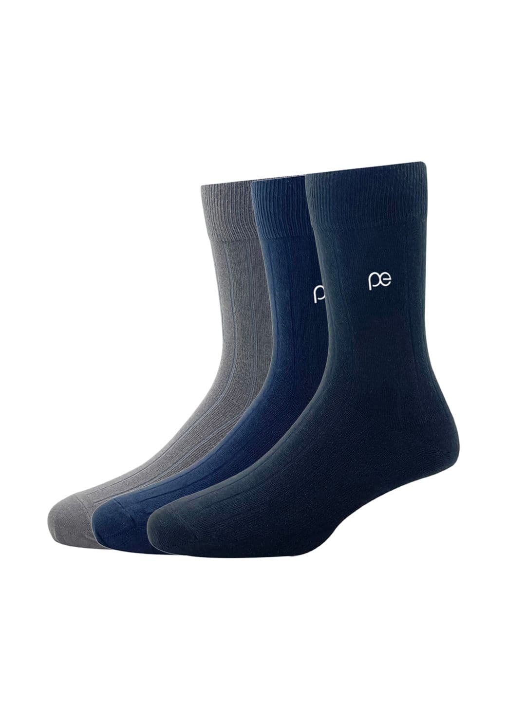 Peter England Men Pack Of 3 Grey & Blue Solid Calf-Length Socks - view 1