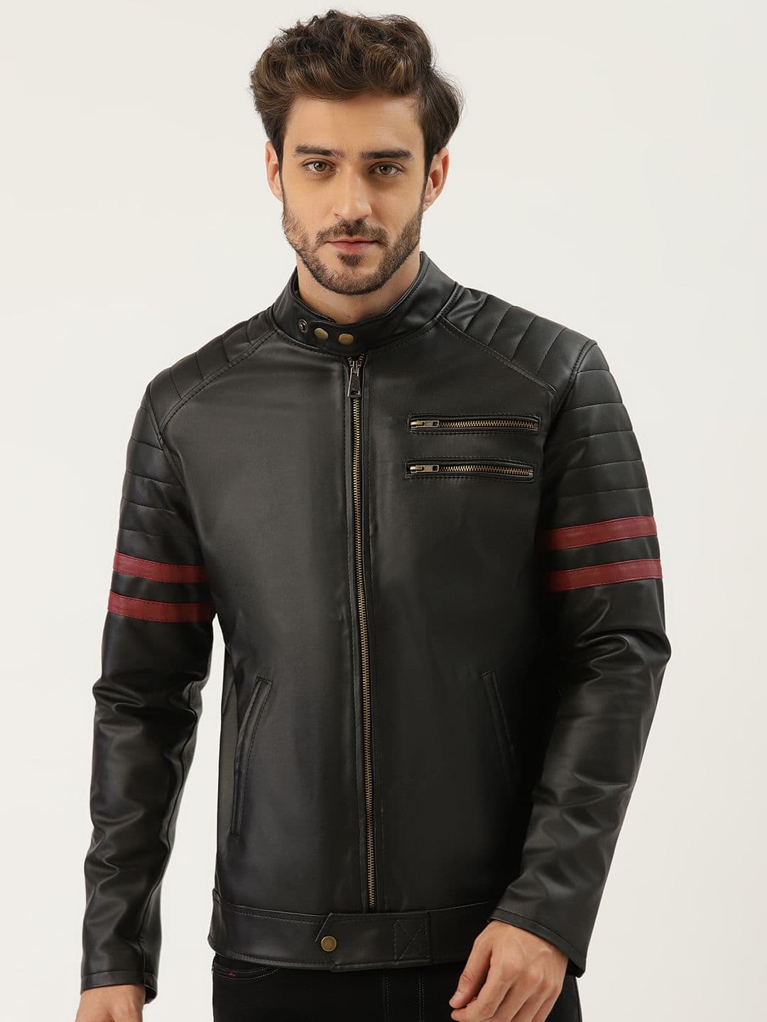 Leather Retail Men Black Solid Leather Jacket - view 1