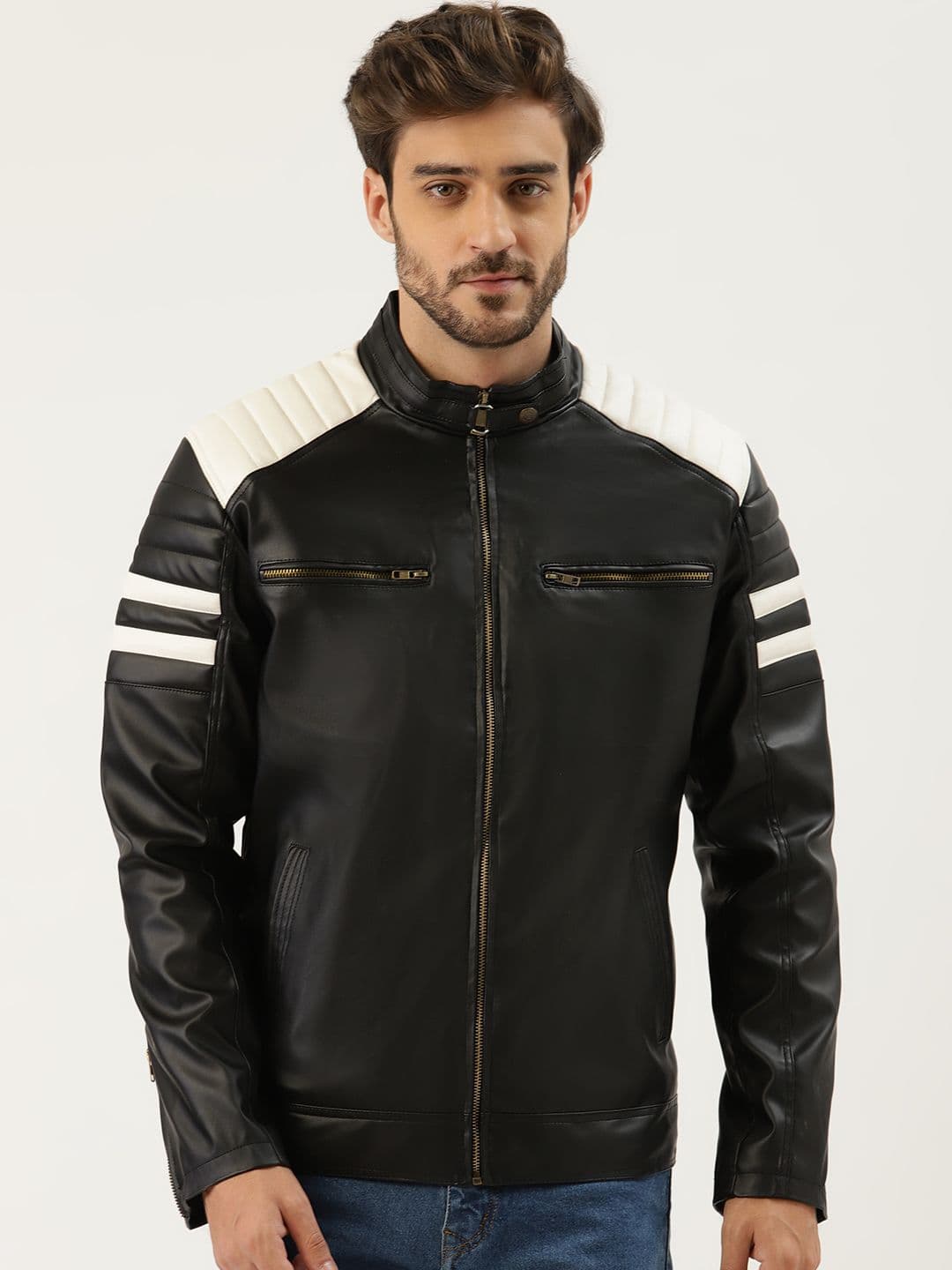 Leather Retail Men Black Solid Leather Jacket - view 1