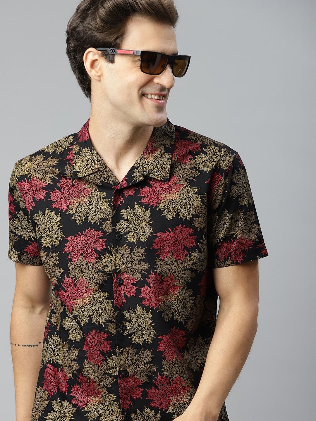 HERE&NOW Men Black & Red Cotton Slim Fit Printed Casual Shirt - view 1