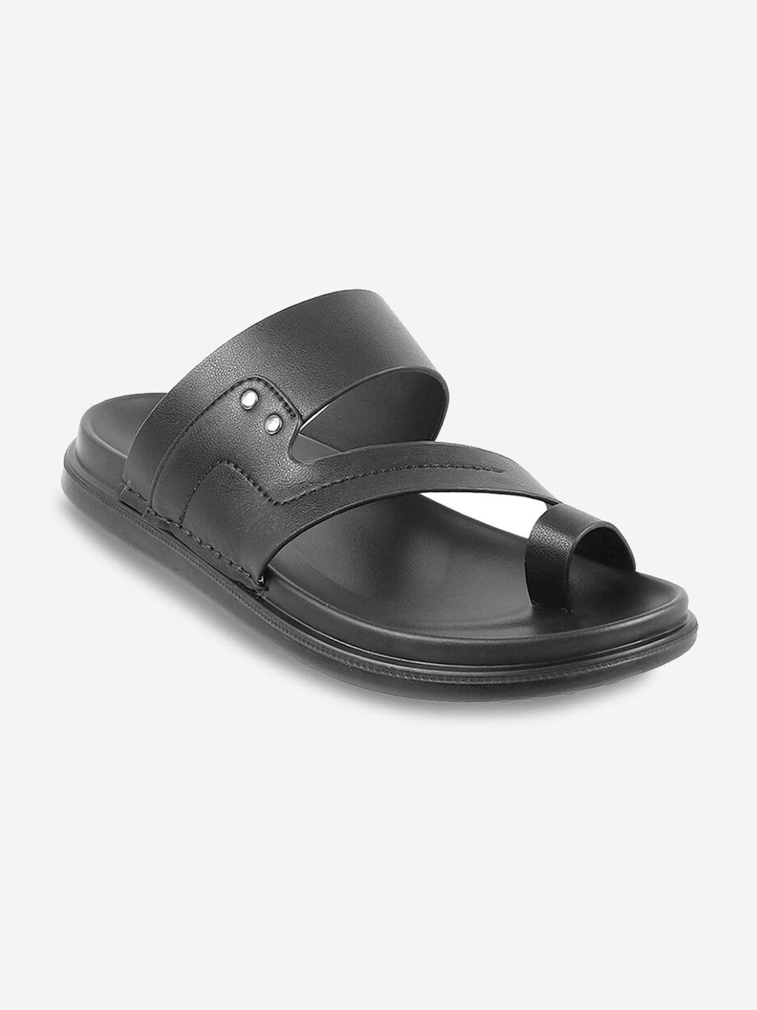 J.FONTINI Men Black Leather Comfort Sandals - view 1
