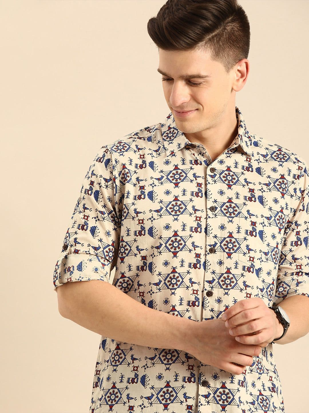 Anouk Men Off White Aztec Print Cotton Casual Shirt - view 1