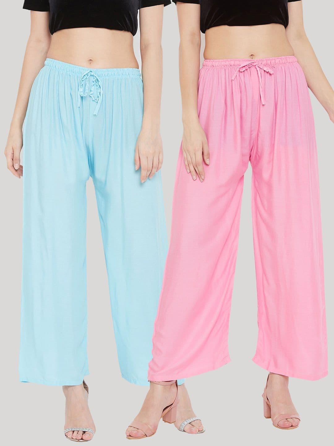 Clora Creation Women Multi Solid Pack of 2 Palazzo Sky Blue & Pink Rayon Palazzo - view 1