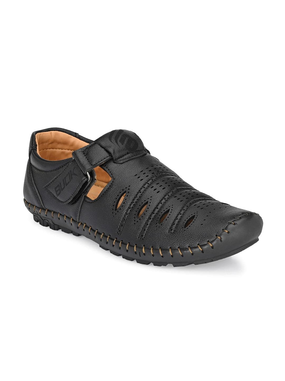 BUCIK Men Black Laser Cut Shoe-Style Sandals - view 1
