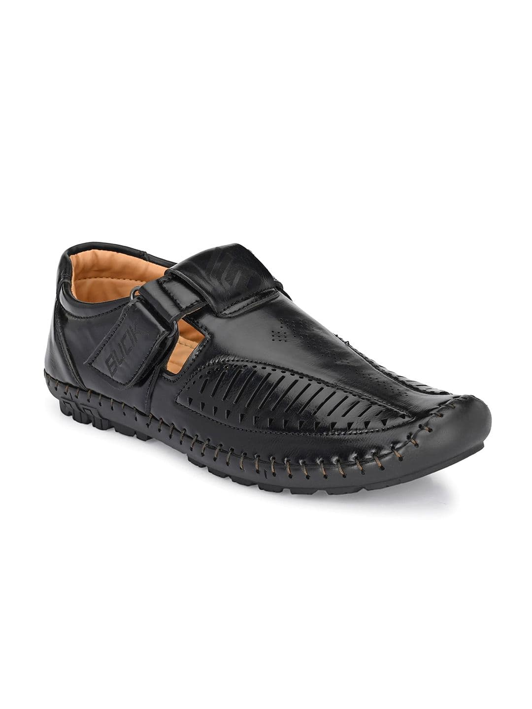BUCIK Men Black Laser Cut Shoe-Style Sandals - view 1