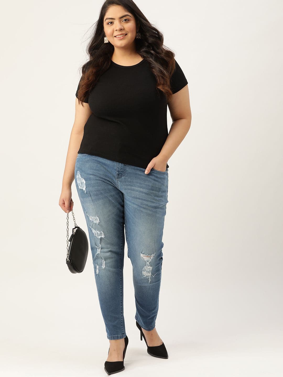 Sztori Women Plus Size Blue Skinny Fit Mildly Distressed Light Fade Stretchable Jeans - view 1