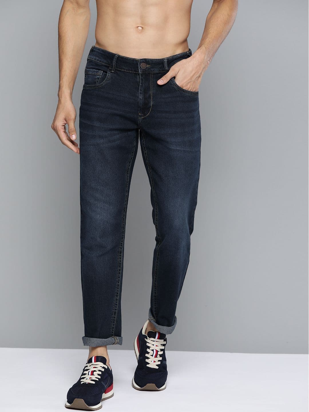 HERE&NOW Men Navy Blue Solid Slim Fit Light Fade Jeans - view 1