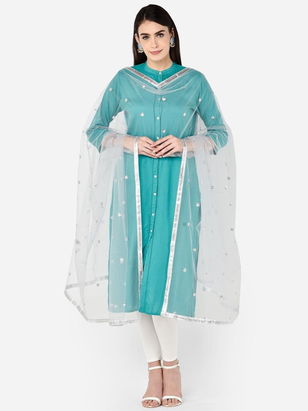 Dupatta Bazaar Silver-Toned Sequinned Dupatta - view 1