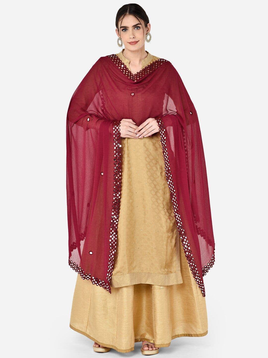 Dupatta Bazaar Burgundy Mirror Work Chiffon Dupatta - view 1