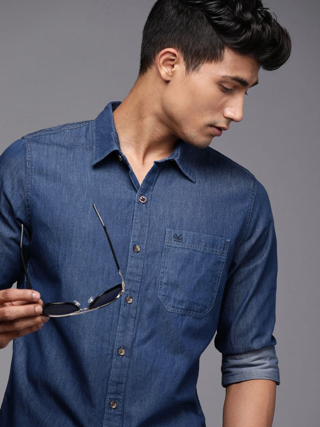 WROGN Men Blue Slim Fit Opaque Casual Denim Shirt - view 1