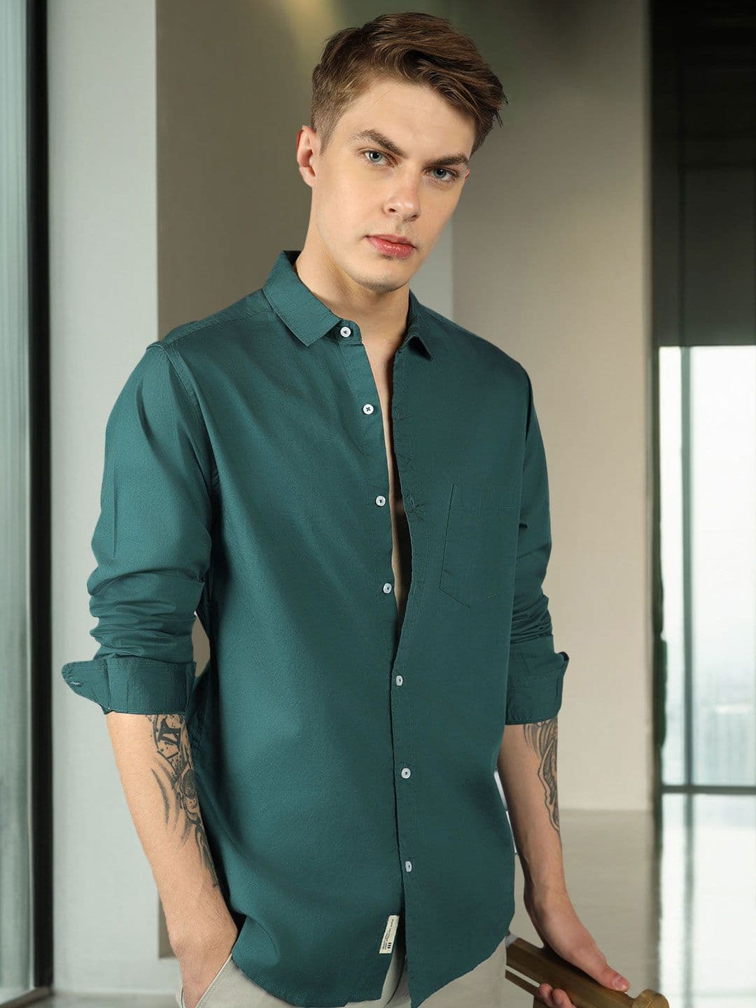 Dennis Lingo Men Teal Slim Fit Casual Shirt - view 1