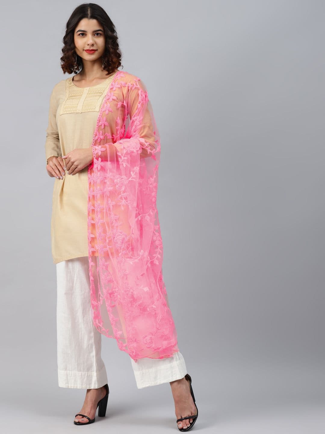 WEAVERS VILLA Pink Embroidered Dupatta - view 1