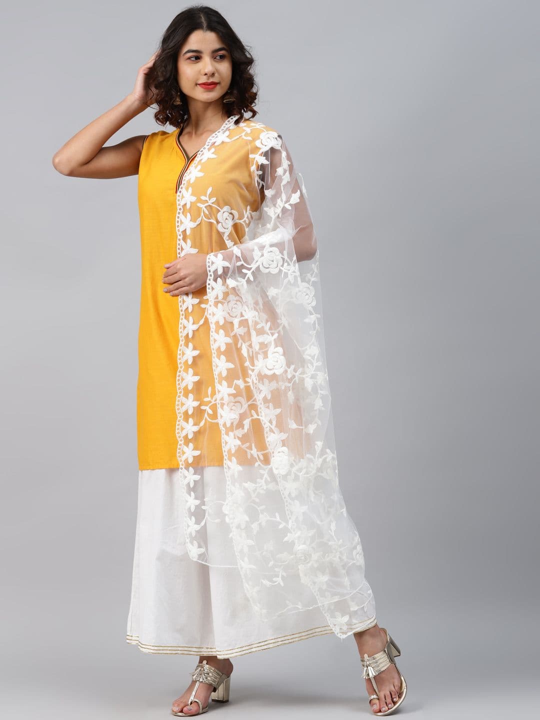 WEAVERS VILLA White Embroidered Dupatta - view 1