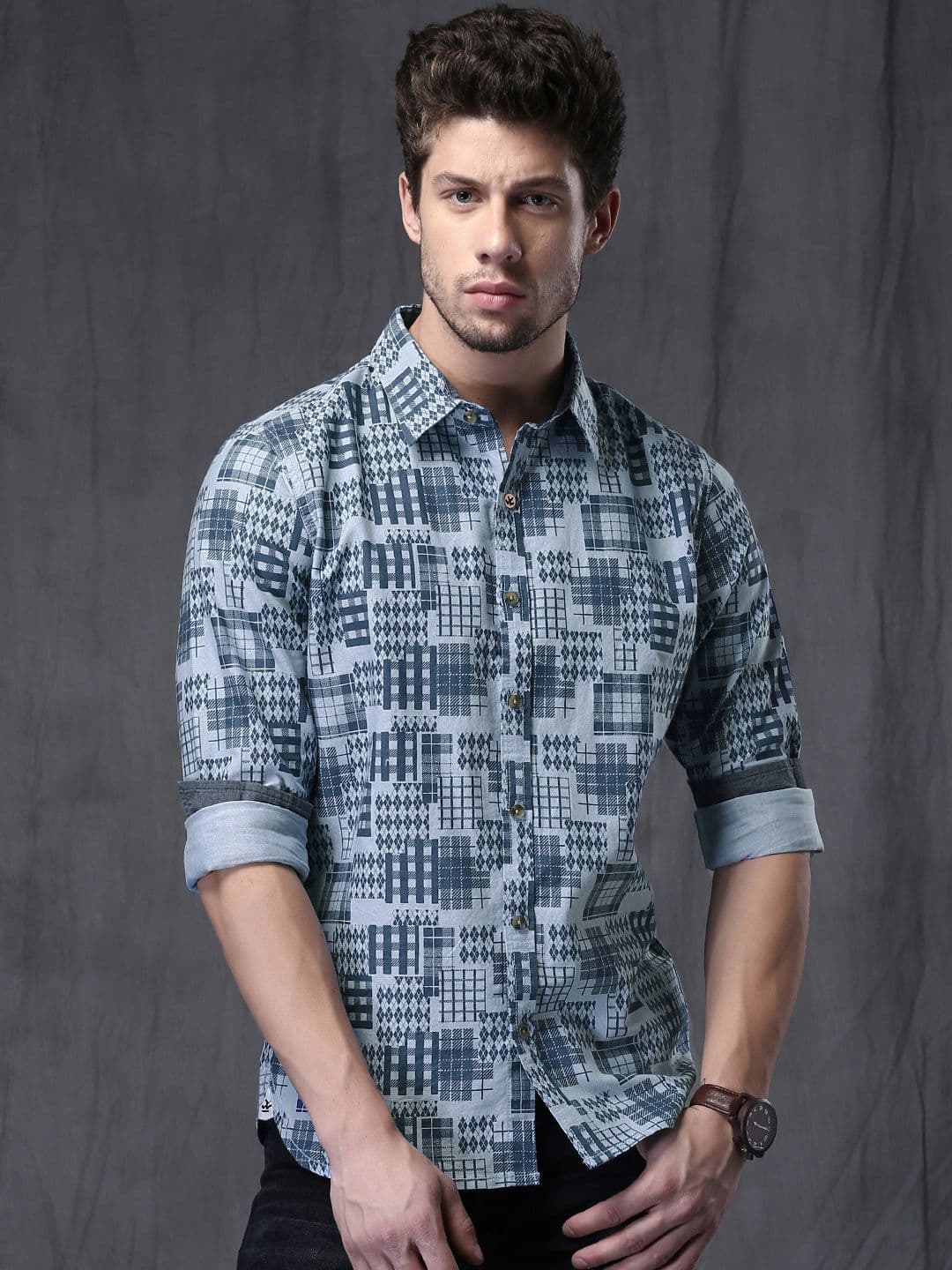 WROGN Men Blue Slim Fit Printed Casual Shirt - view 1