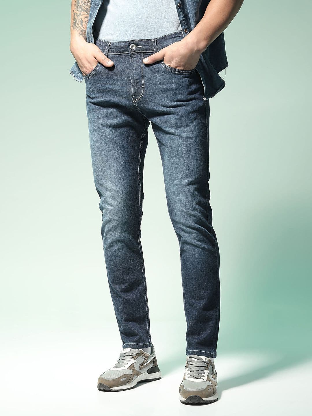 Flying Machine Men Navy Blue Django Straight Fit Light Fade Stretchable Jeans - view 1