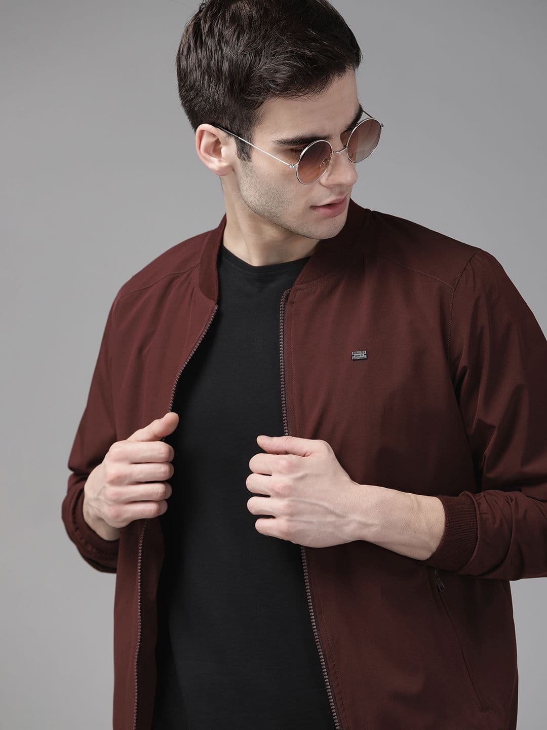Roadster Men Maroon Solid Bomber Jacket - view 1